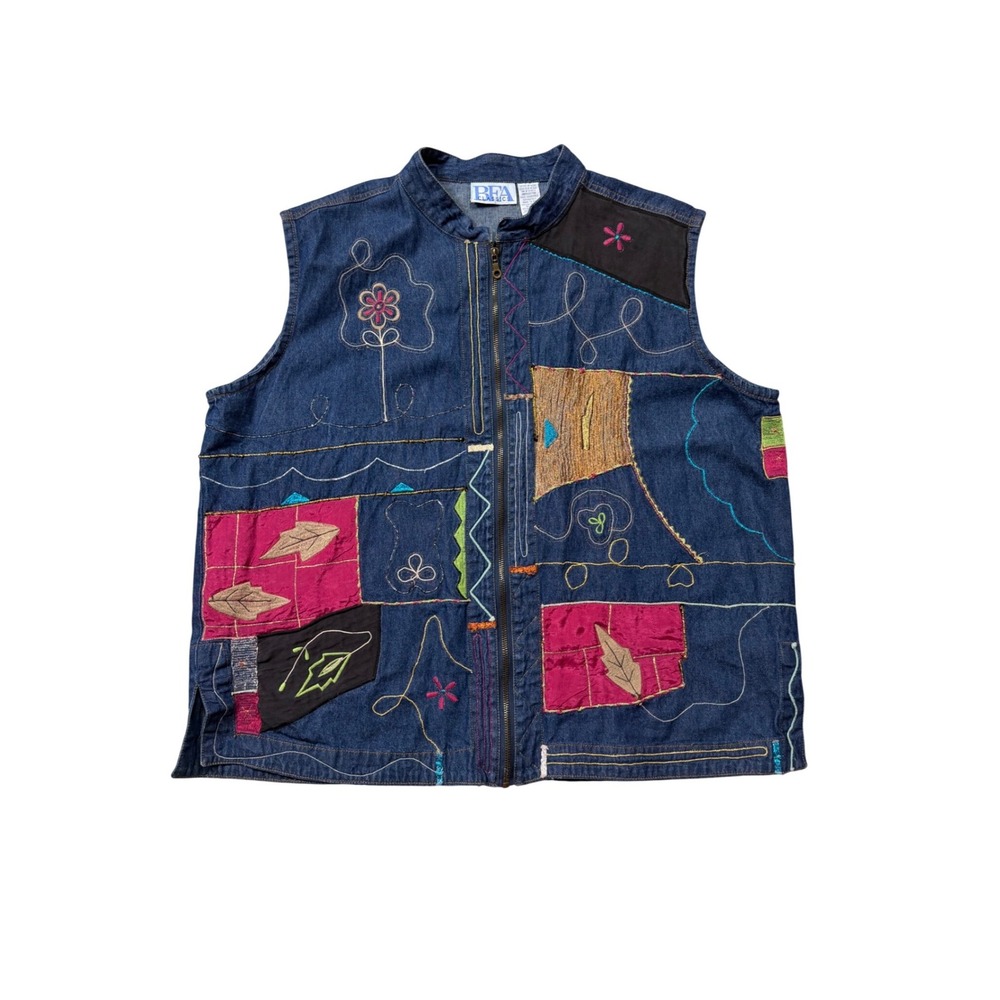 Vintage 90s BFA Classics Patchwork Denim Vest 2X